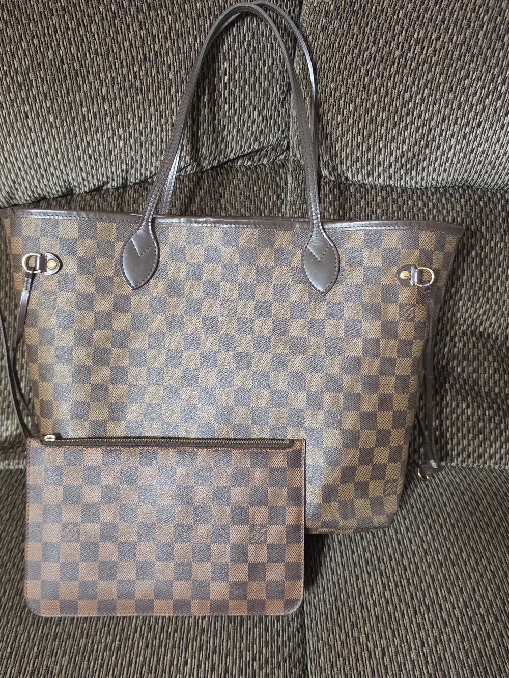 Classic Brown Check Tote with Removable Pouch